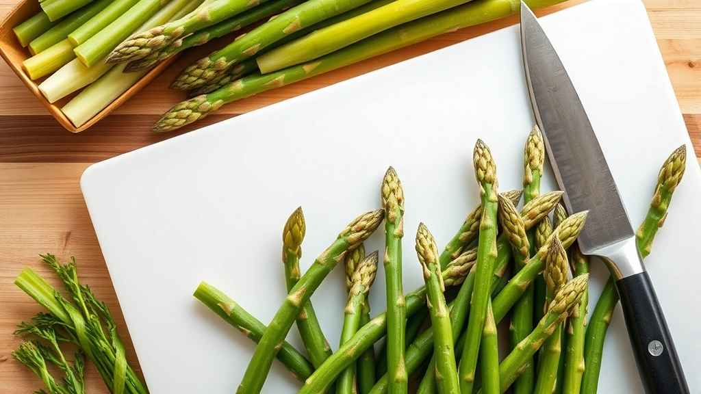 how long to steam asparagus - Photorealistic overhead shot of fresh green asparagus spears with woody bases tr