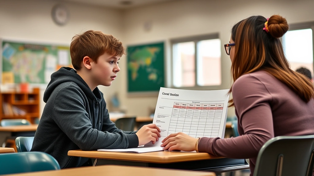 how many credits to graduate high school in ga - A high school student sitting at a desk in a bright classroom, looking at a prin