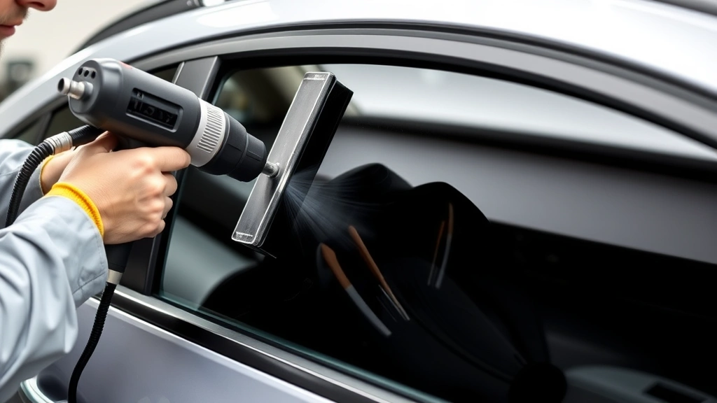 how much is it to tint car windows - professional installer applying dark tint film to a car window using a heat gun