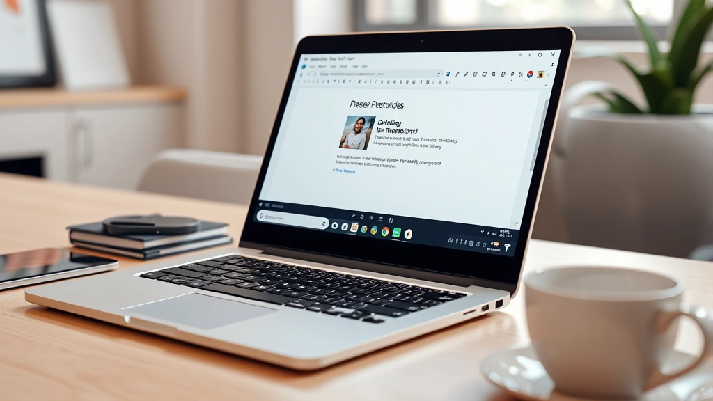 how to add audio to google slides - Photorealistic close-up of a laptop screen showing Google Slides interface with
