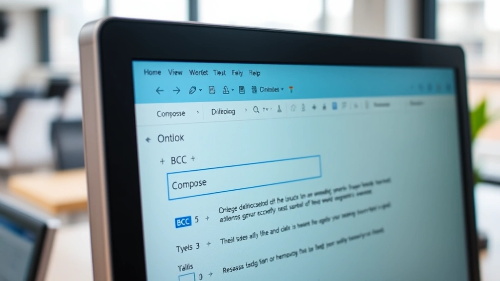 how to add bcc in outlook - Close-up of a computer screen showing the Outlook compose window with the BCC fi