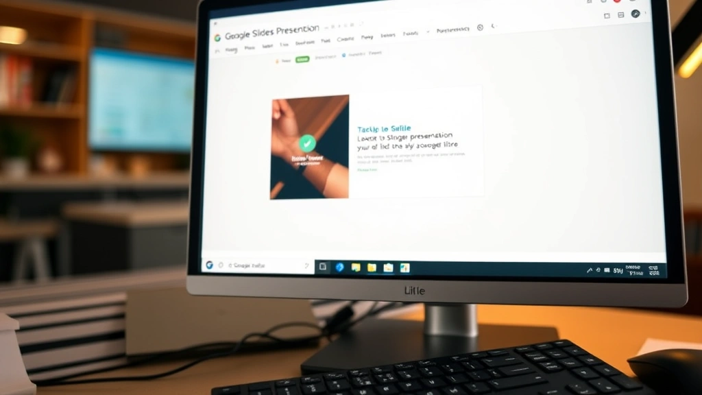 how to add music to google slides - Close-up of a computer screen showing Google Slides interface with a presentatio