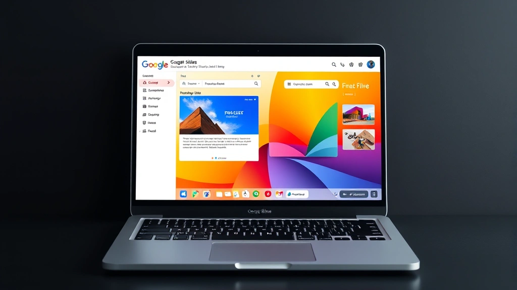 how to add music to google slides - Overhead shot of a modern laptop screen displaying Google Slides with a colorful