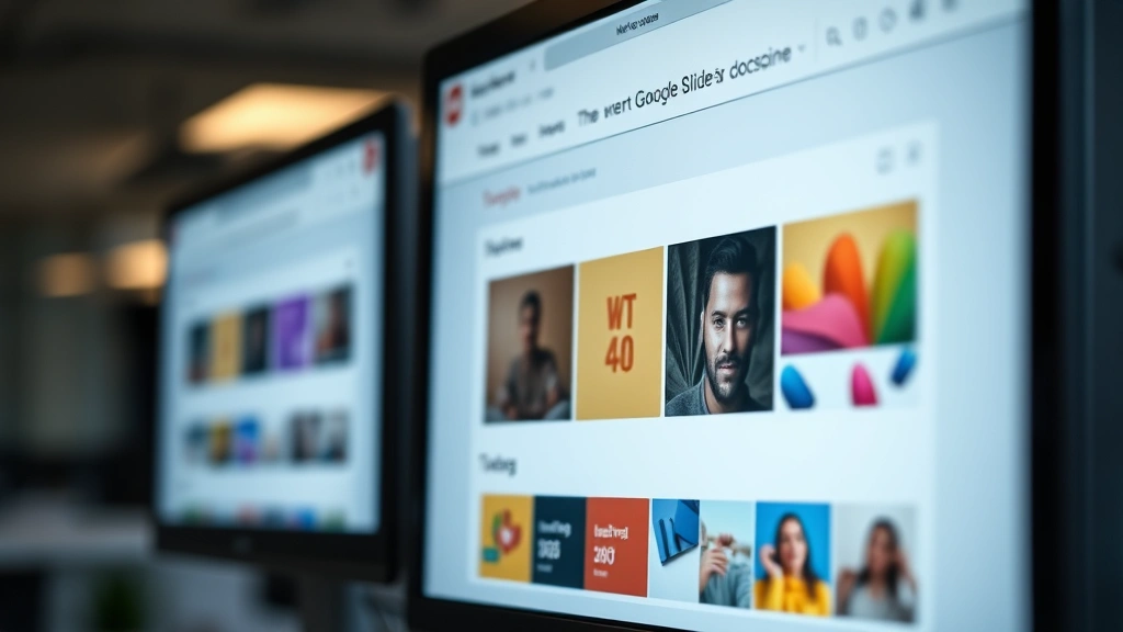 how to add music to google slides - Photorealistic close-up of a computer monitor displaying Google Slides presentat