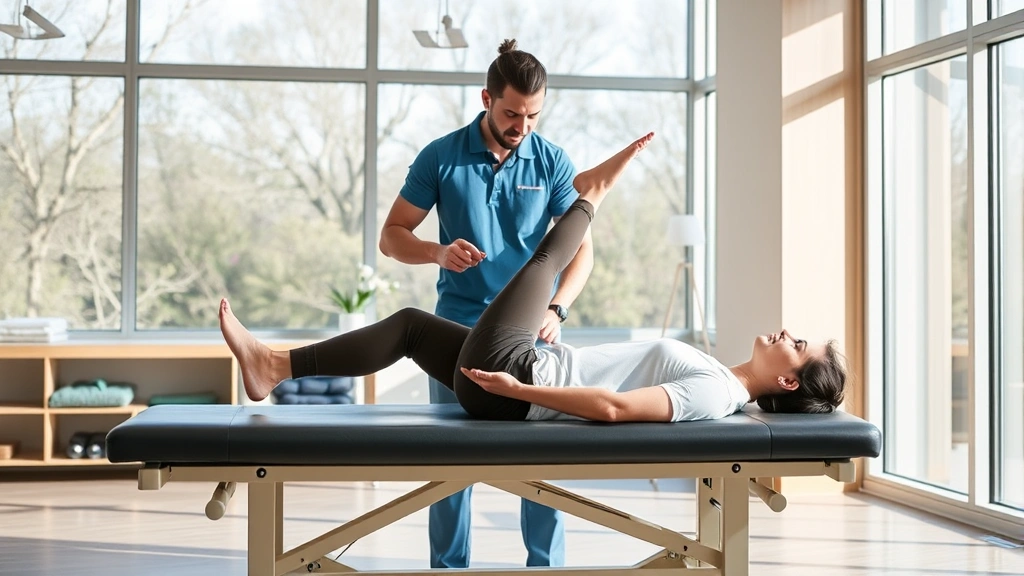 how to become a physical rehabilitation therapist - Physical therapist working with patient on leg exercises in bright, modern clini