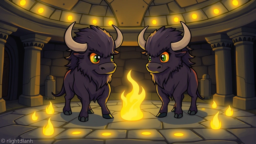 how to breed epic bisonorus - Cartoon illustration of two Bisonorus creatures standing in a mystical breeding
