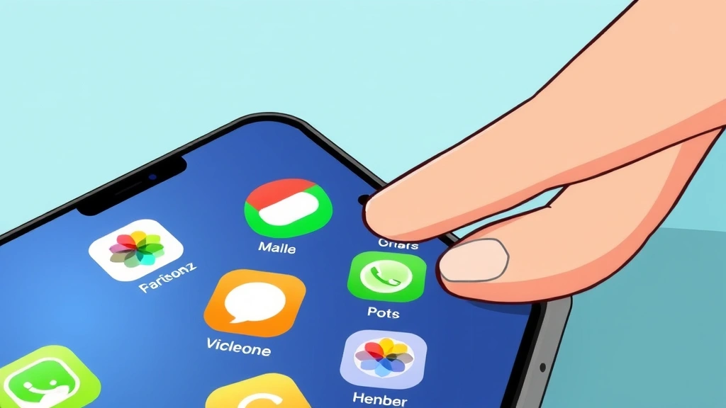 how to change home screen on iphone - Cartoon illustration of an iPhone screen with colorful app icons and a finger dr