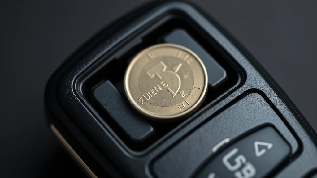 how to change key fob battery - Close-up of an open car key fob showing the battery compartment with a coin posi