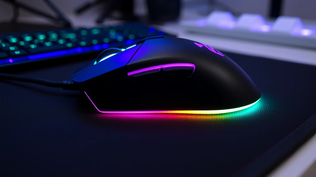 how to change polling rate on mouse - Close-up of a gaming mouse on a mousepad with RGB lighting, side angle showing t