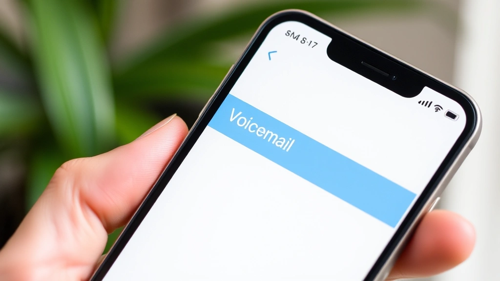 how to change your voicemail - Close-up of a hand holding an iPhone with the Phone app open showing the Voicema