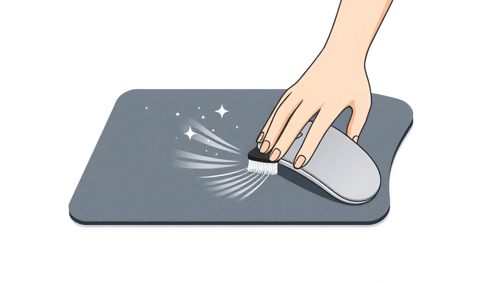how to clean a mousepad - Illustration of a person gently brushing a fabric mousepad with a soft-bristled