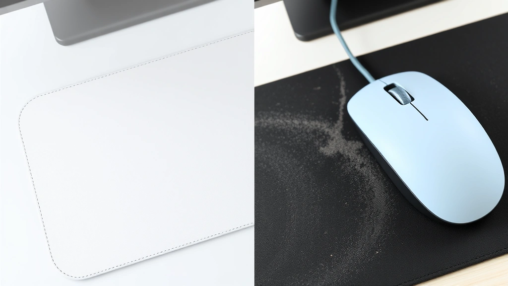 how to clean mouse pad - A split-screen comparison showing a clean mouse pad on the left side and a visib