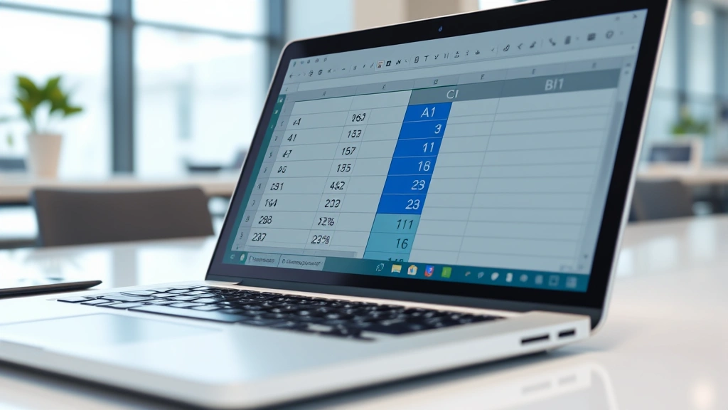 how to combine cells in excel - Photorealistic close-up of a laptop screen showing an Excel spreadsheet with cel