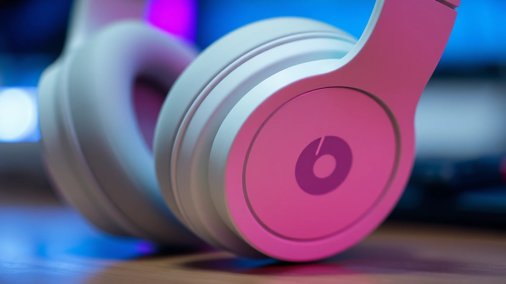 how to connect beats to laptop - Close-up of white Beats Studio Pro headphones with Bluetooth indicator light vis