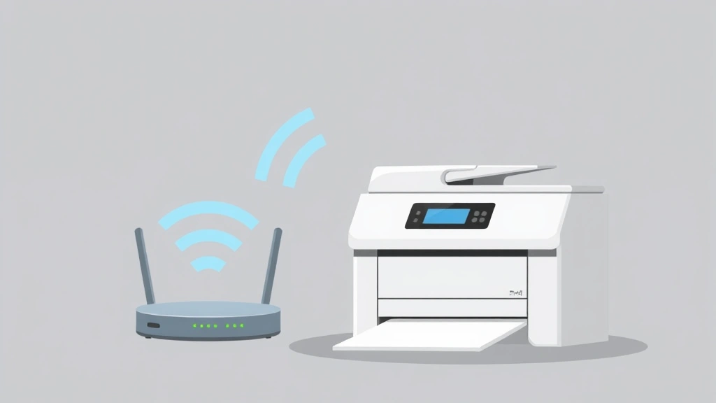 how to connect printer to wifi - Illustration of a modern printer with WiFi signal waves emanating from it, shown