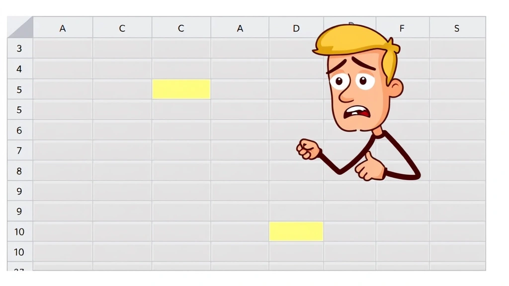 how to delete blank rows in excel - Cartoon illustration of a spreadsheet with highlighted blank rows scattered thro
