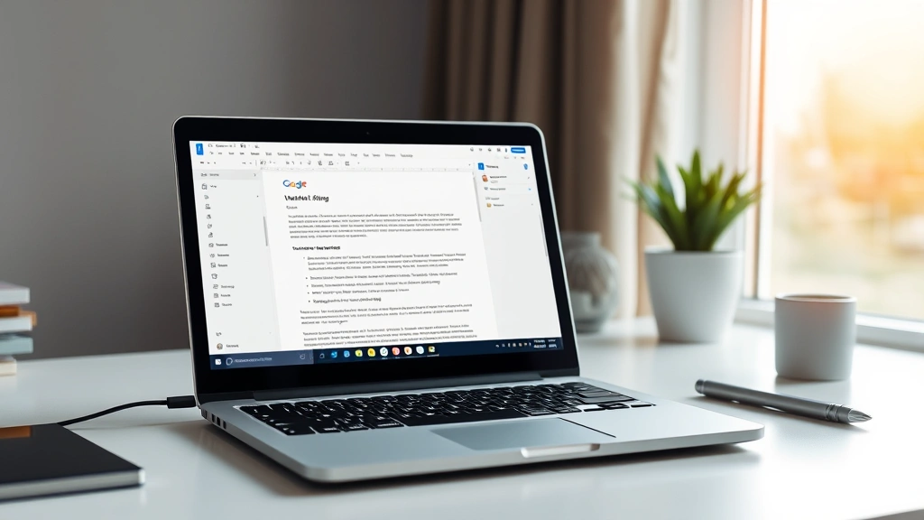 how to delete page in google docs - A clean desktop workspace with a laptop showing Google Docs open, with a documen
