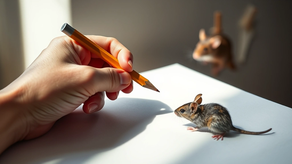 how to draw a mouse - Photorealistic close-up of a hand holding an HB pencil over a blank sketch pad,