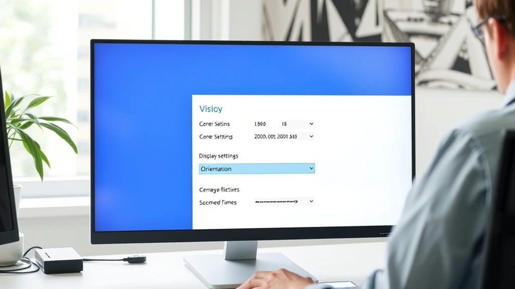 how to flip computer screen - A person sitting at a desk with a desktop computer monitor displaying the Window