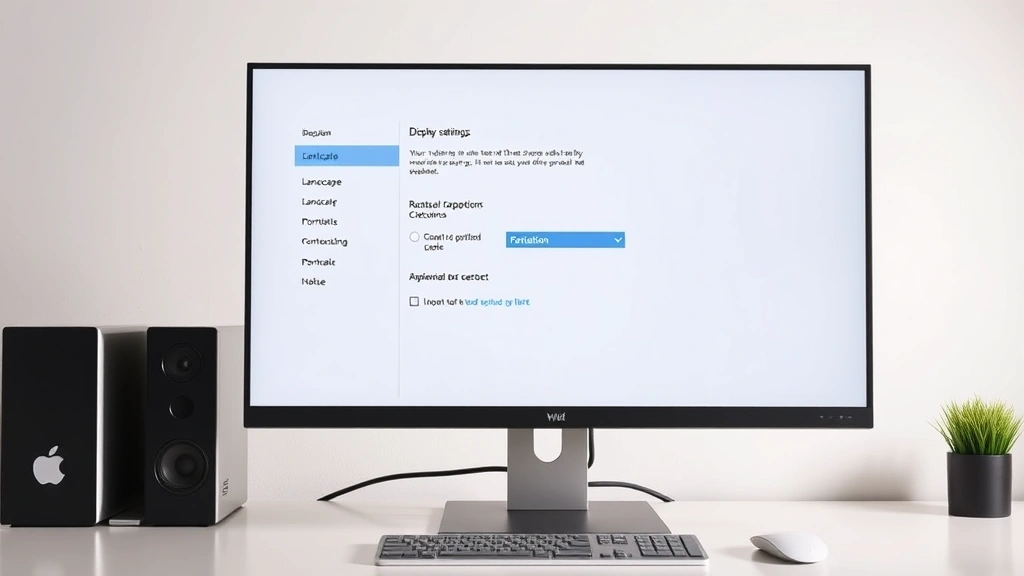 how to flip screen on windows - A clean desktop computer setup with a widescreen monitor displaying the Windows