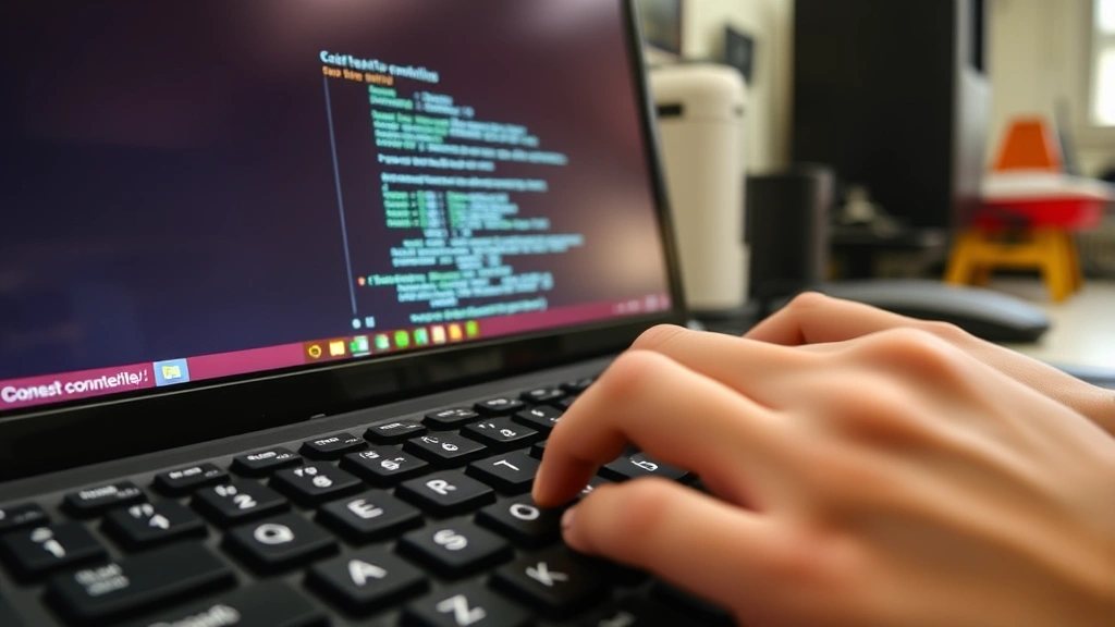 how to flush dns cache - Close-up of a computer keyboard with the Windows key visible, hands typing a com