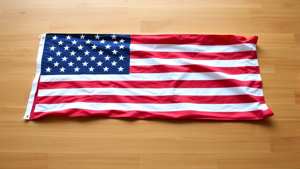 how to fold an american flag - A clean, flat wooden table with a crisp American flag laid out horizontally, sta