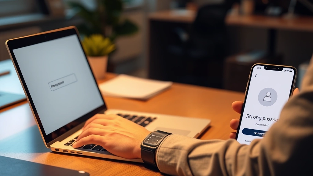 how to hack instagram - A person sitting at a desk with a laptop, typing a strong password into a login