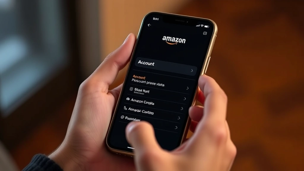 how to hide amazon purchases - Close-up of a person's hands holding a smartphone displaying the Amazon app with