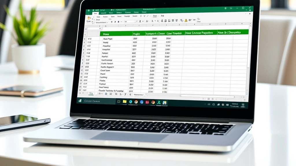 how to hide columns in excel - Close-up of a clean desktop workspace with an open laptop displaying an Excel sp