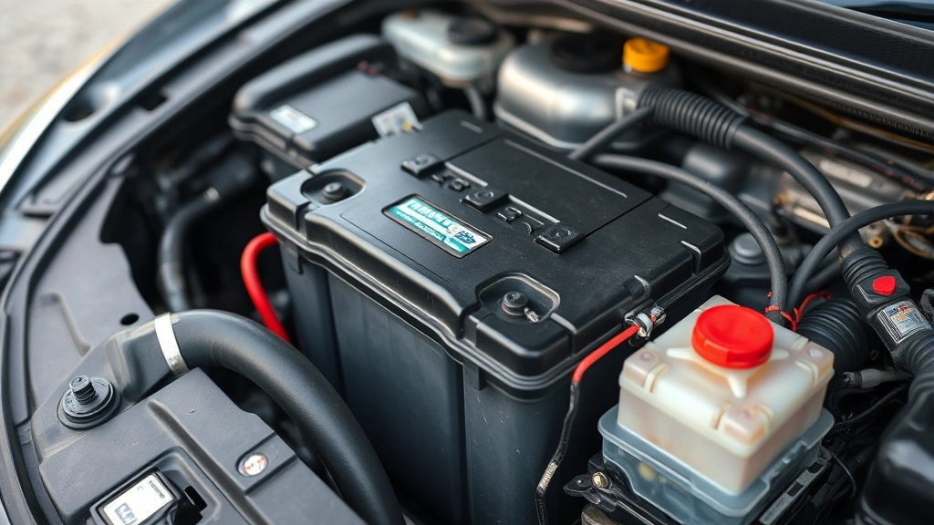 how to install a car battery - Close-up of a car battery in the engine bay