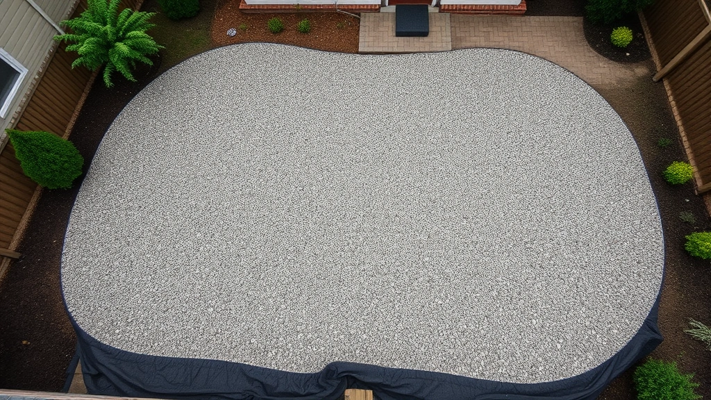 how to install artificial grass - Wide overhead shot of a residential backyard with freshly compacted crushed ston