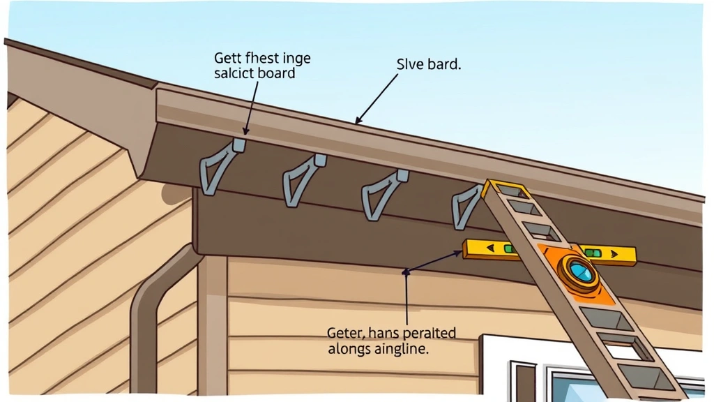 how to install gutters - Illustration of a house exterior showing the fascia board, gutter hanger bracket