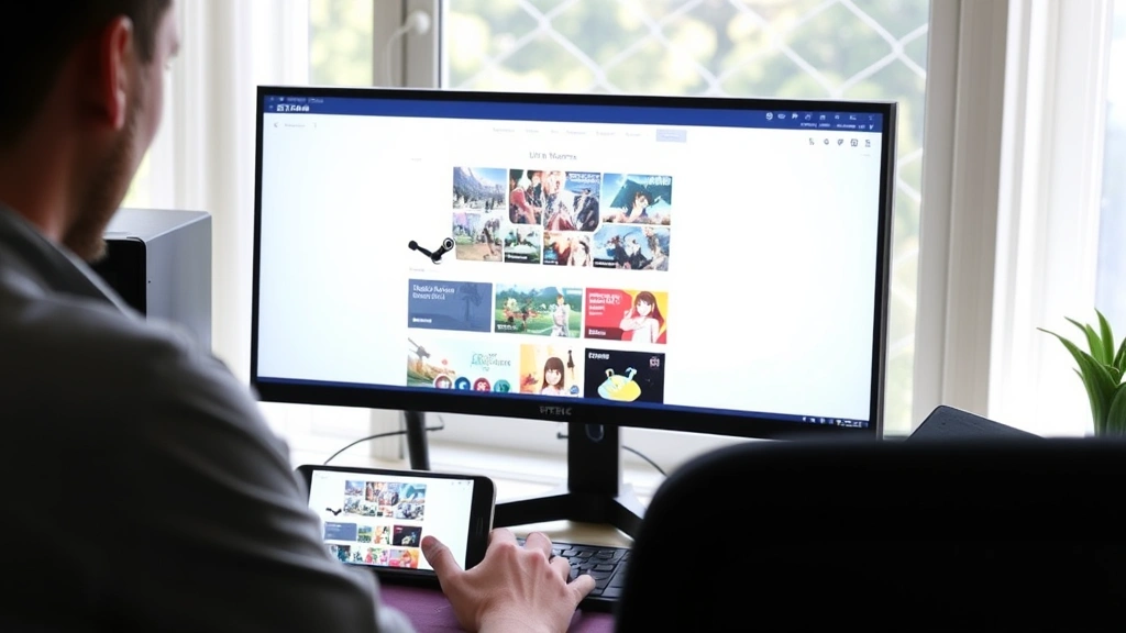 how to link uma musume account to steam - A person sitting at a desk with a gaming PC monitor showing the Steam interface,