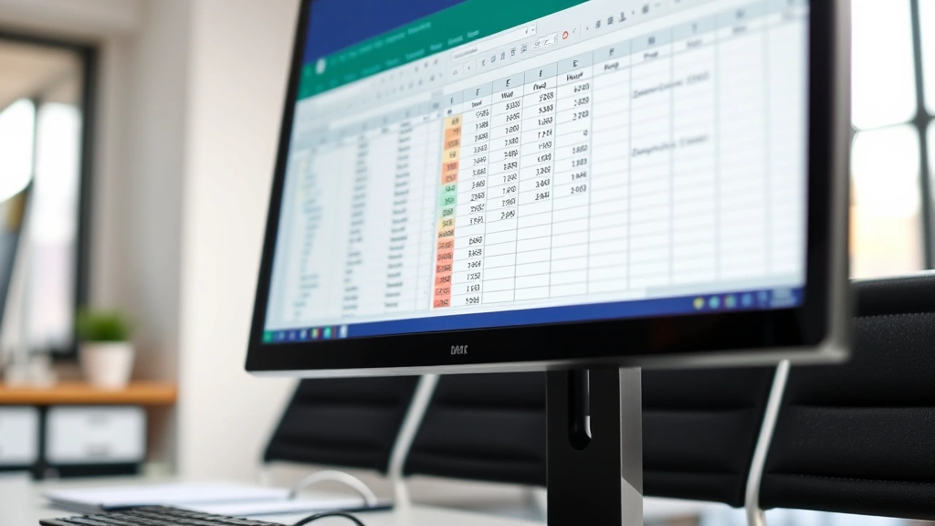 how to lock row in excel - Close-up photo of a desktop computer monitor displaying an Excel spreadsheet wit
