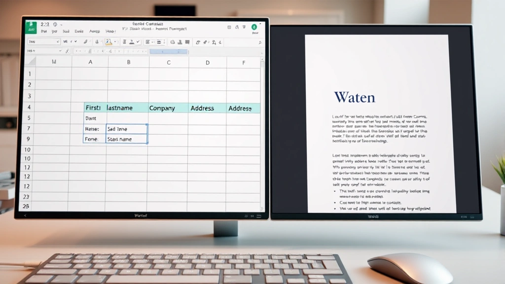 how to mail merge from excel to word - Photorealistic image of an Excel spreadsheet with organized contact data columns
