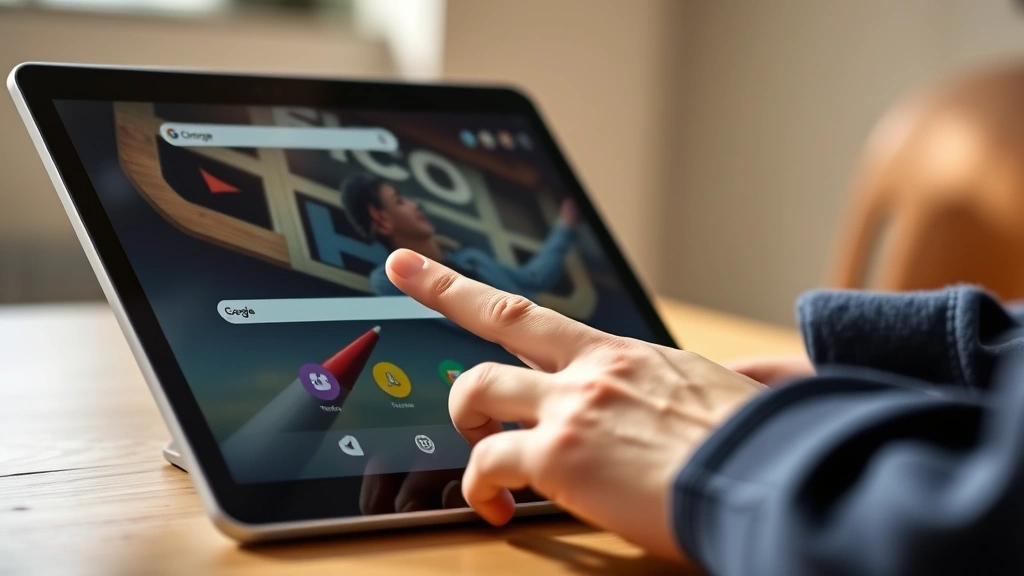 how to make your chromebook touchscreen - Close-up of a person's hand touching a Chromebook screen in tablet mode, finger