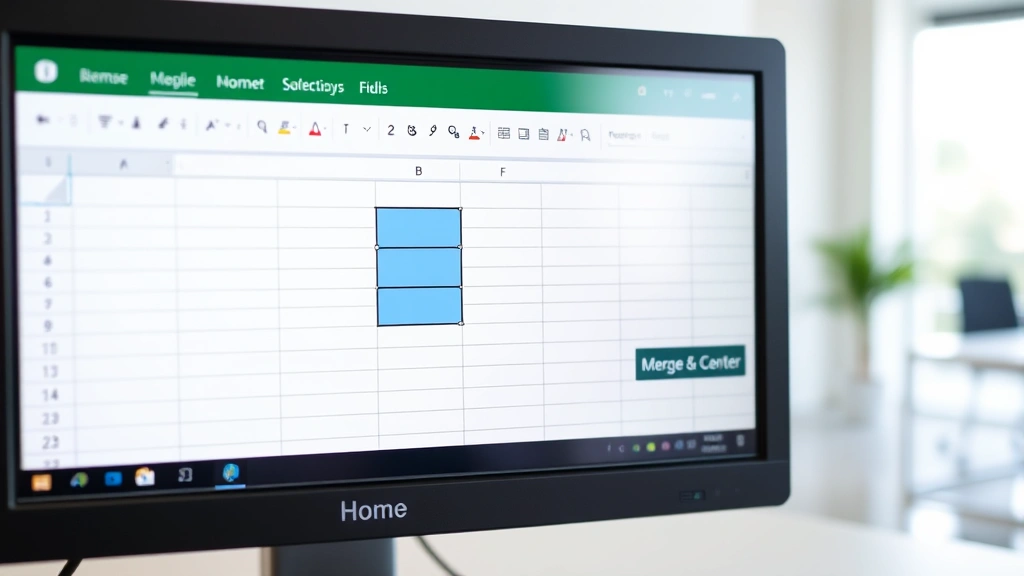 how to merge 2 cells in excel - Close-up of a computer monitor displaying an Excel spreadsheet with two adjacent