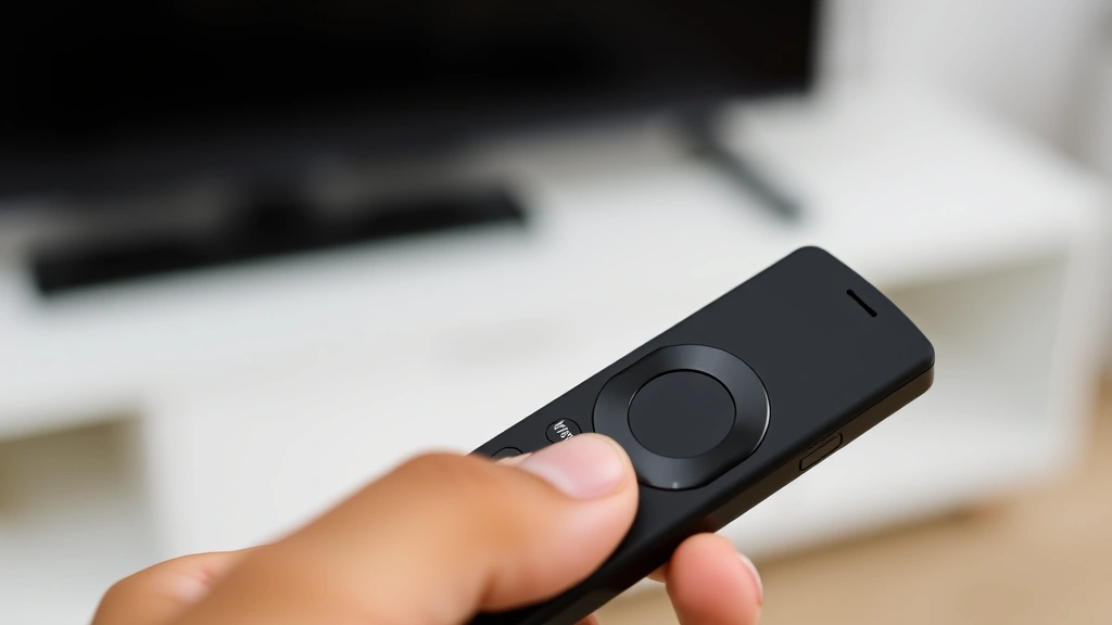 how to pair a firestick remote - Close-up of a hand holding a black Firestick remote with the home button illumin