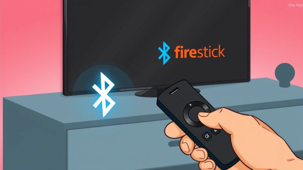 how to pair amazon fire stick remote - Cartoon illustration of a hand holding a Fire Stick remote with a glowing Blueto