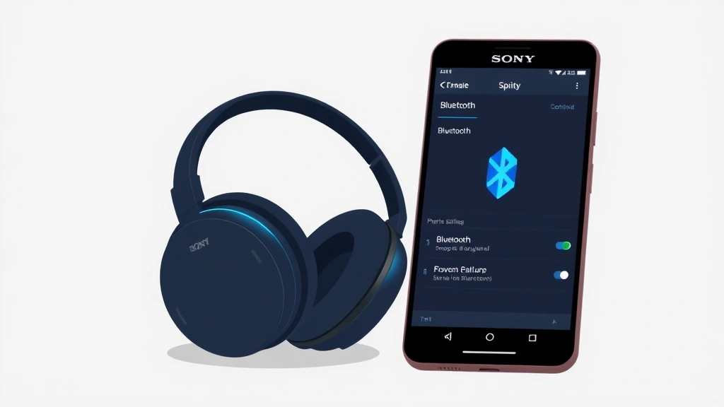 how to pair sony headphones - Illustration of Sony wireless headphones in pairing mode with blue Bluetooth sym