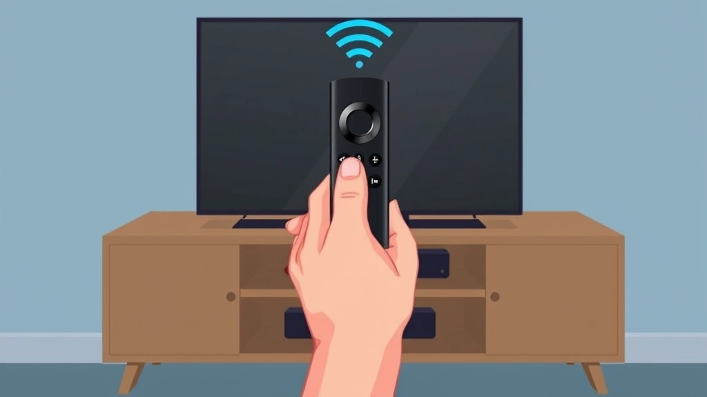 how to program firestick remote - Illustration of a hand holding an Amazon Firestick remote with a glowing Home bu