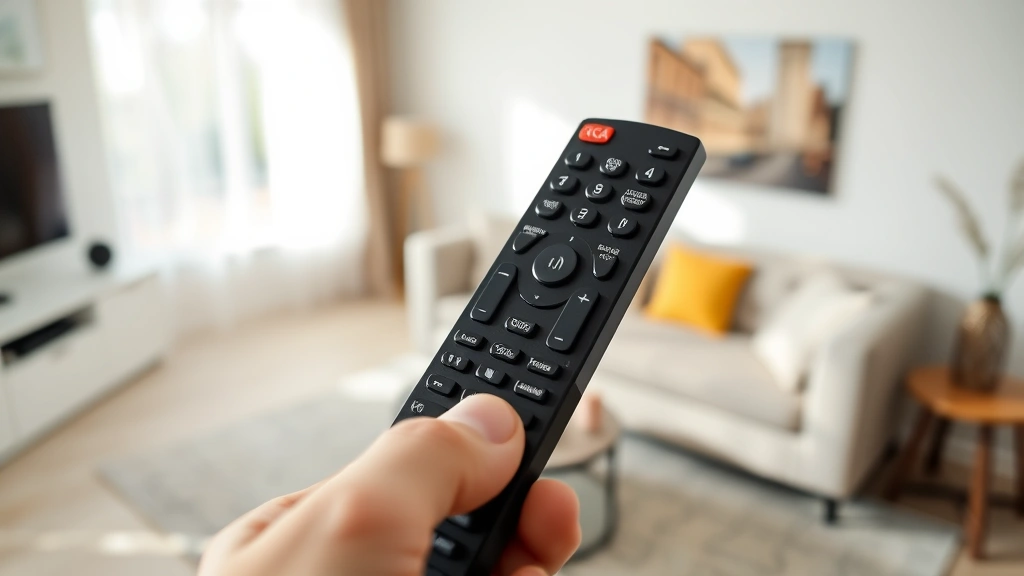 how to program rca universal remote - Close-up of an RCA universal remote being held in someone's hand, finger pointin