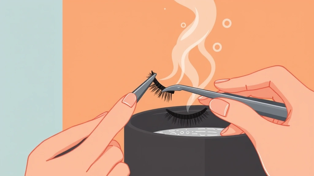 how to remove eyelash extensions - Illustration of a person gently using tweezers to remove an eyelash extension at