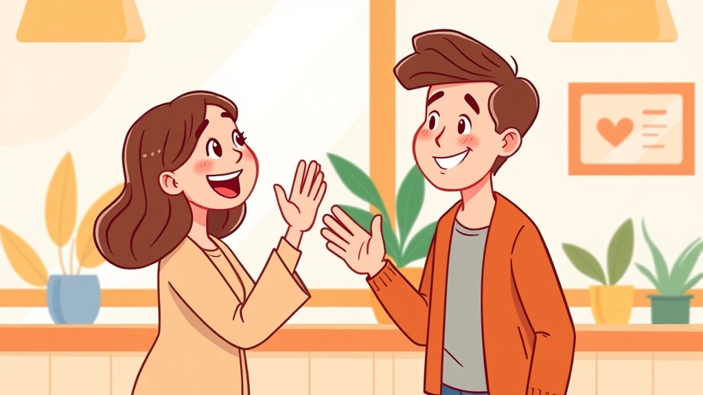 how to say hello in portuguese - Illustration of two people greeting each other warmly in a casual setting, one p