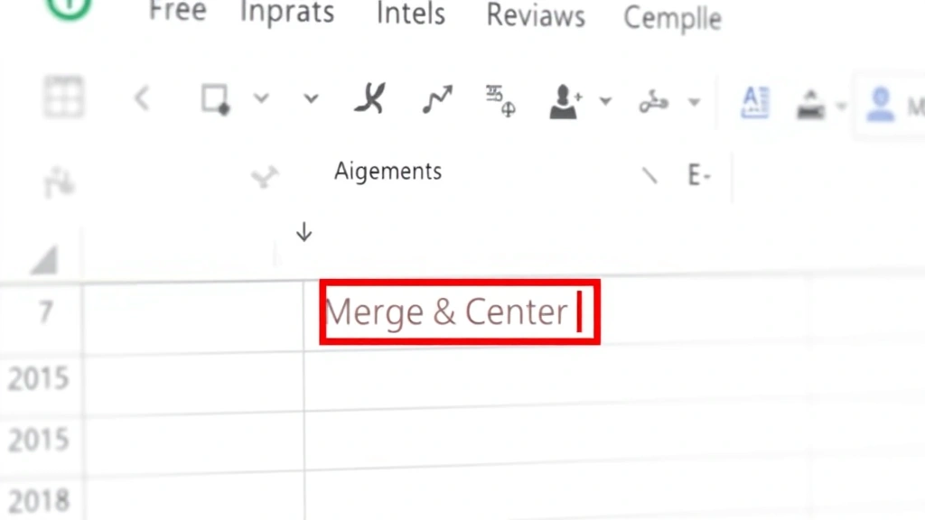 how to unmerge cells in excel - Close-up of an Excel spreadsheet showing the Home tab with the Merge & Center bu