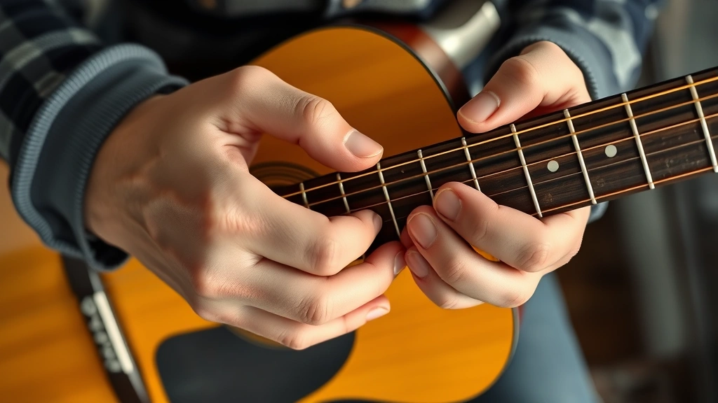 words to the fray how to save a life - Close-up overhead view of hands positioned on an acoustic guitar fretboard, fing