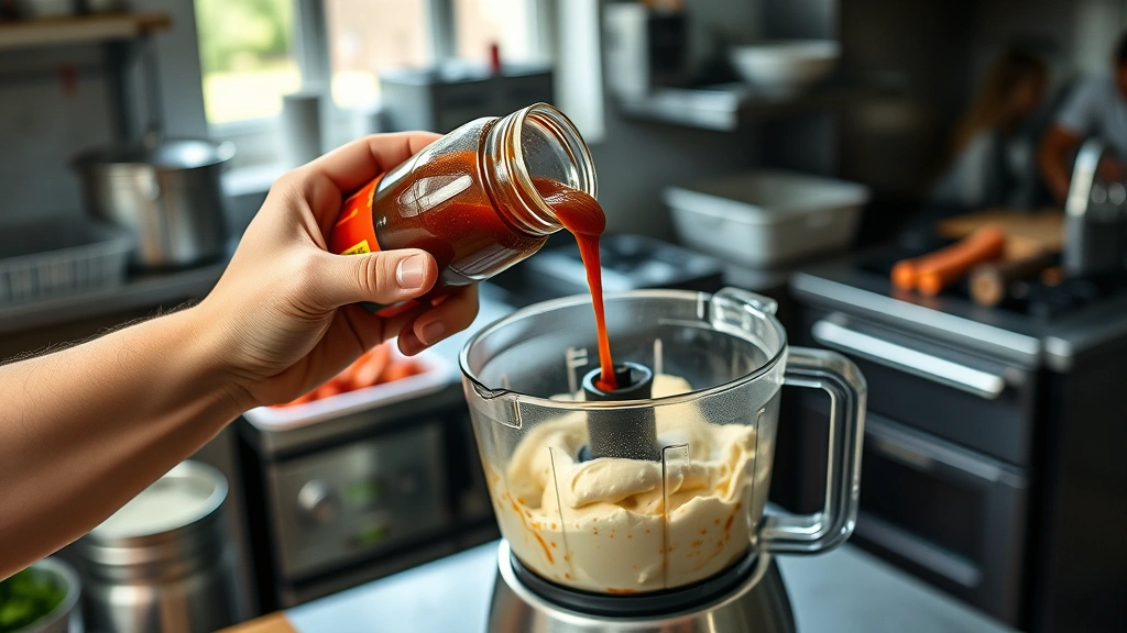 aioli recipe chipotle -
Photorealistic hands pouring chipotle peppers in adobo sauce into food processo