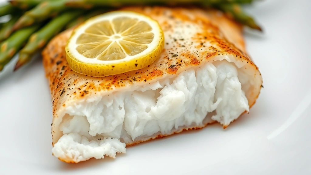 air fryer tilapia recipe -
Photorealistic close-up macro photography of perfectly cooked tilapia fillet sh