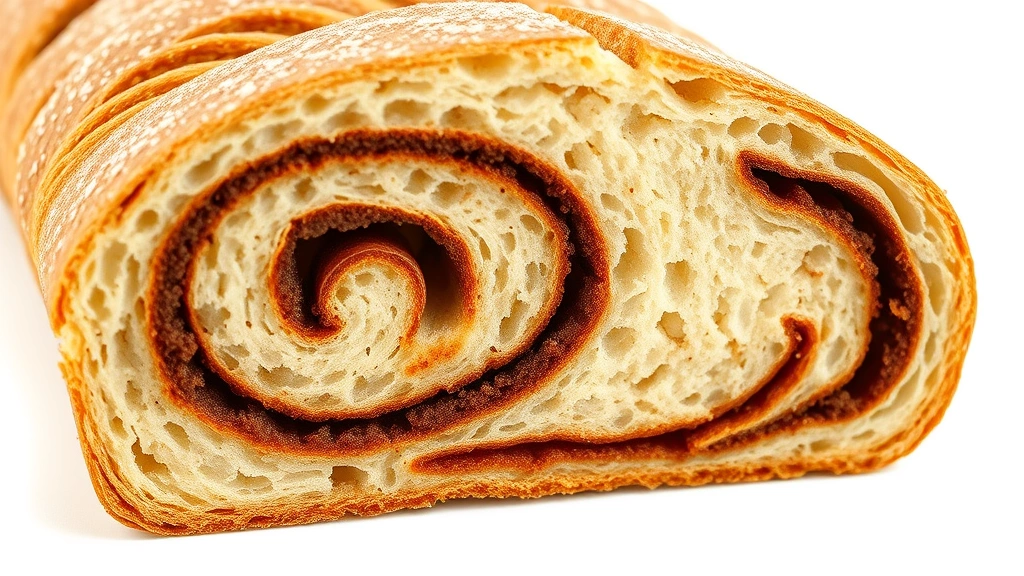 amish cinnamon bread recipe -
Photorealistic close-up macro shot of cinnamon bread cross-section showing deta