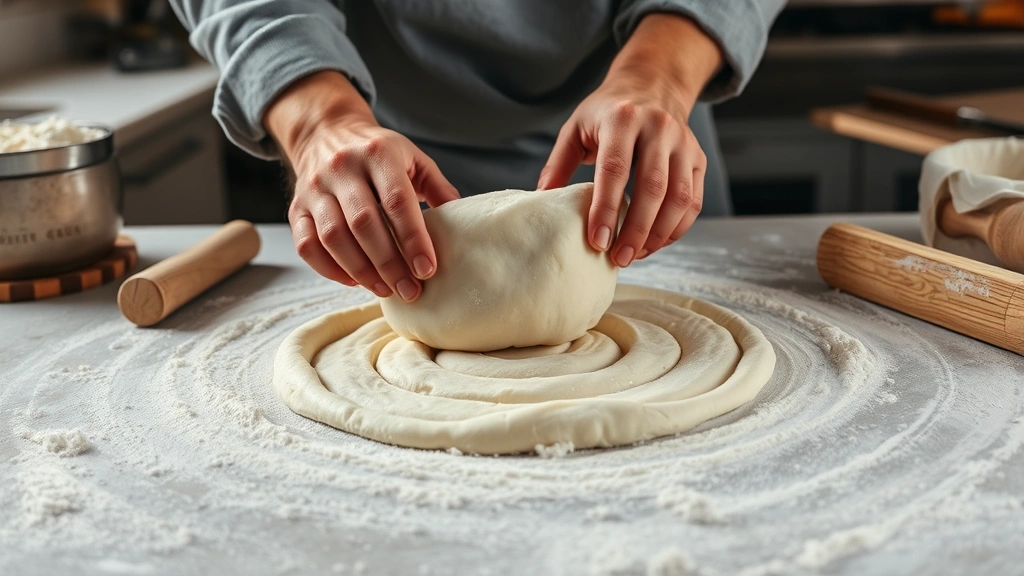 arabic bread recipe -
photorealistic hands rolling dough into circles on floured countertop, making A